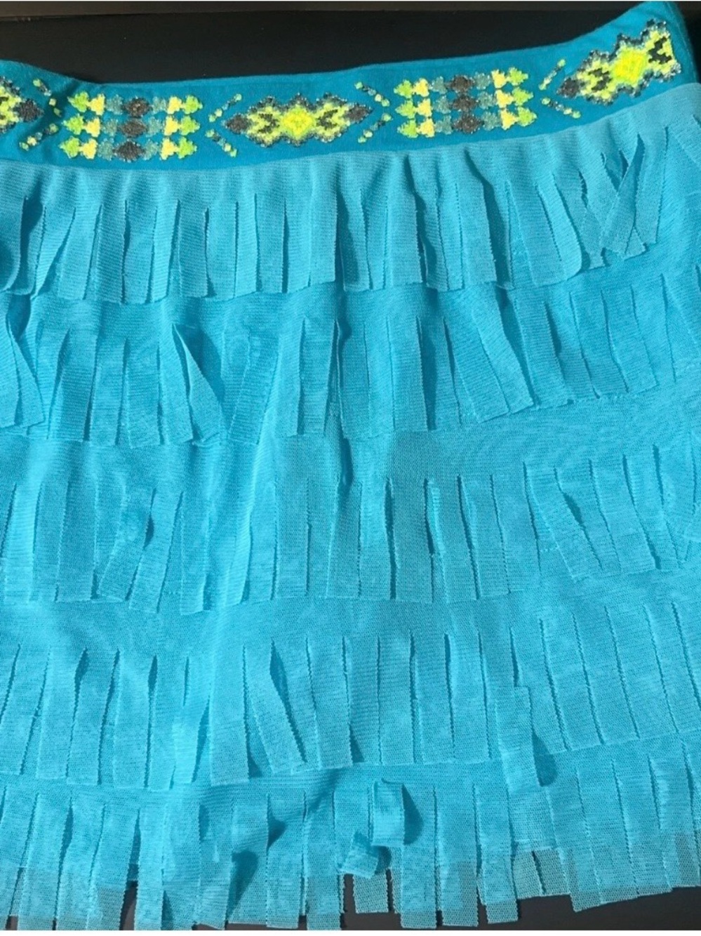 Girls Holiday Skirt Turquoise Fringe Beaded Waistband